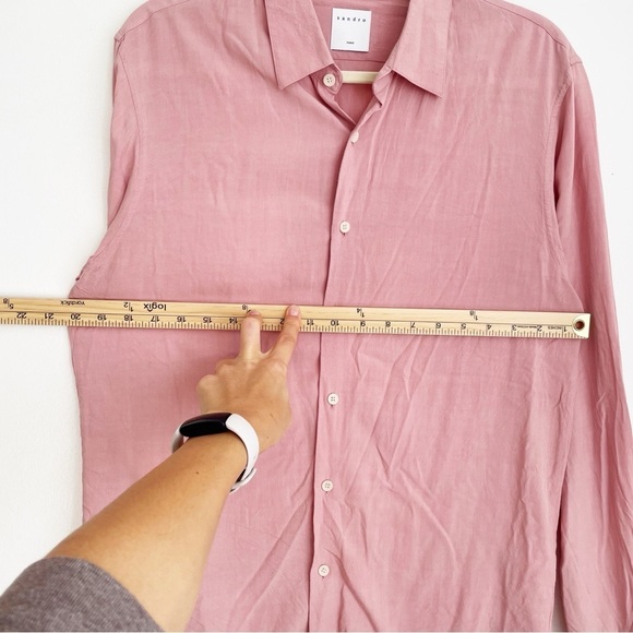 Sandro Oversized button down shirt long sleeve pale pink collared office chic S - Picture 9 of 13